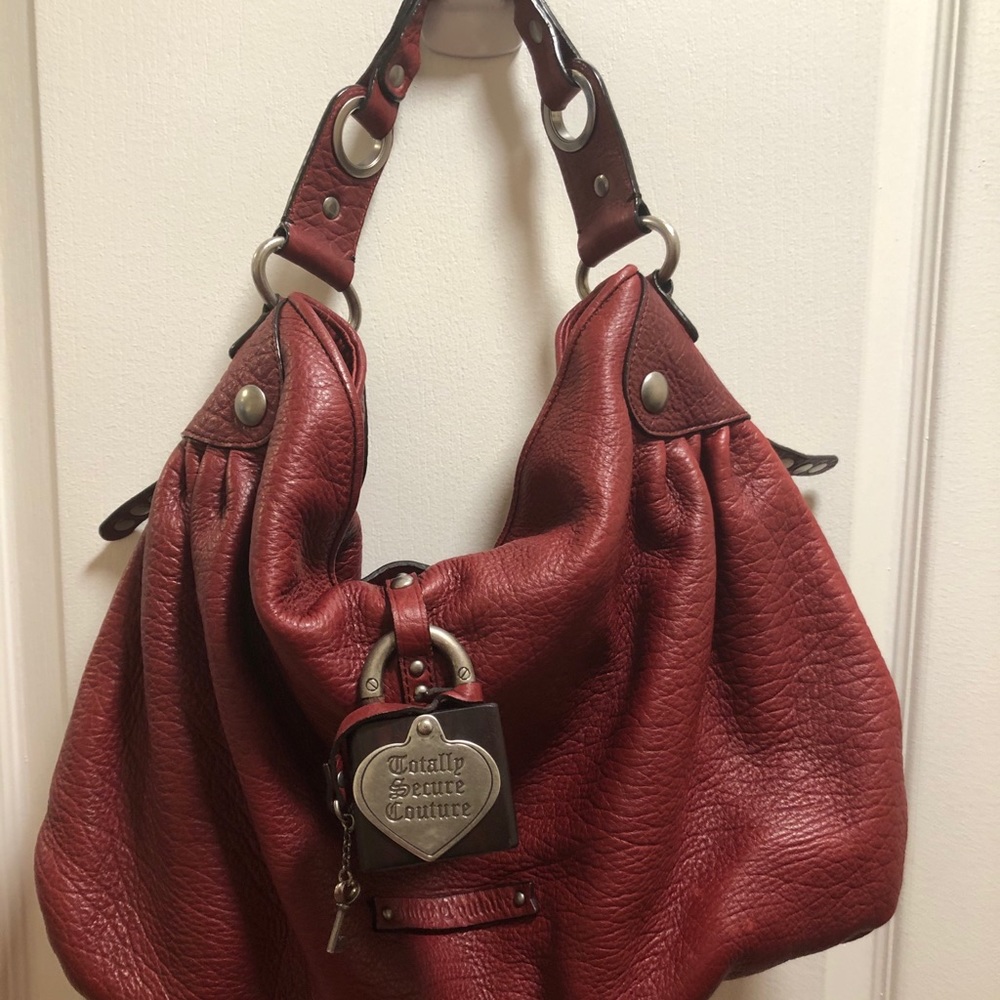Juicy Couture Red Leather Hobo Bag with Heart Charm